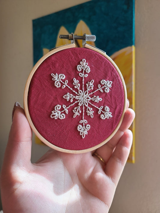 Snowflake Embroidery Hoop 4 inch Ornament