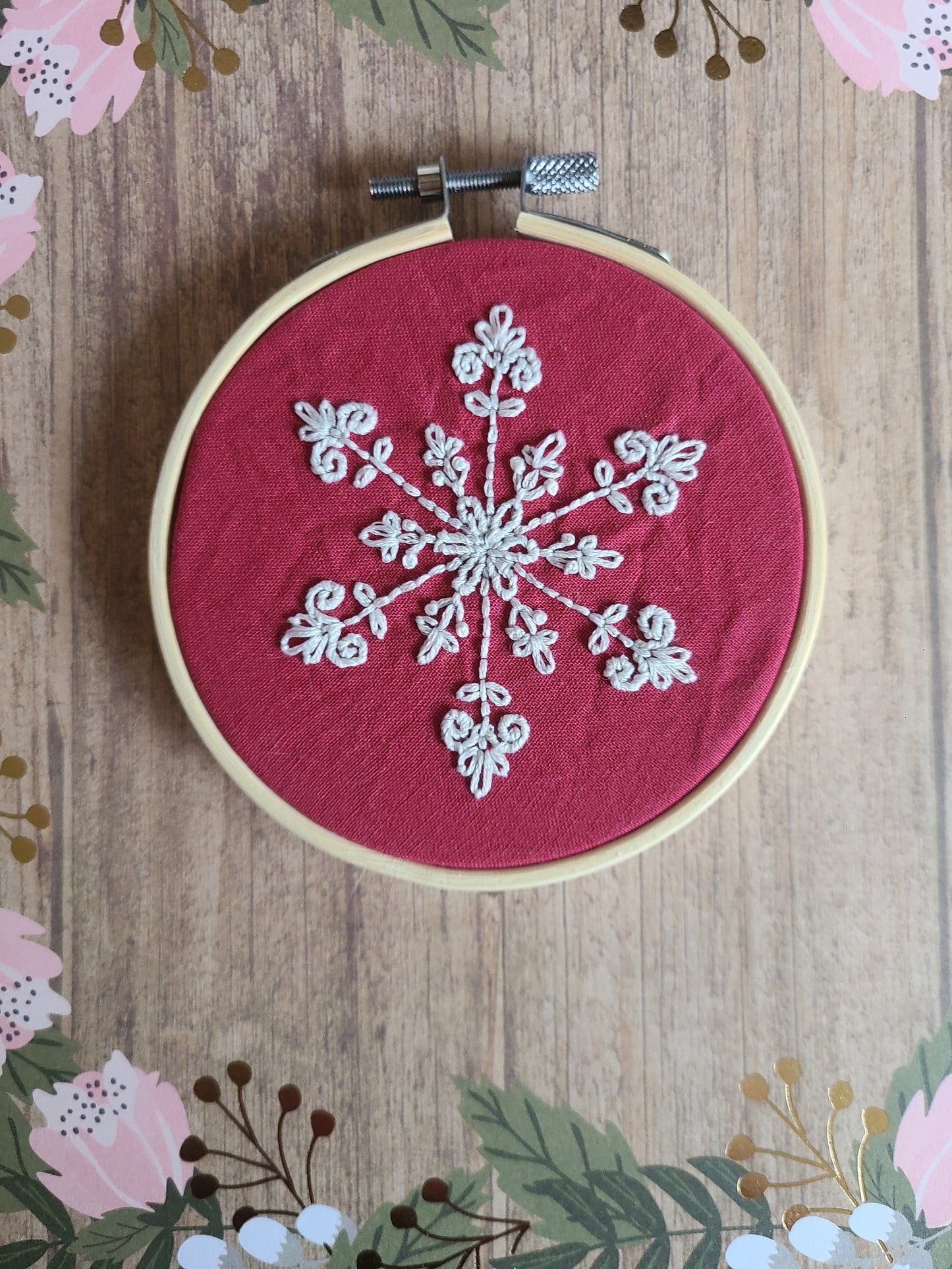 Snowflake Embroidery Hoop 4 inch Ornament