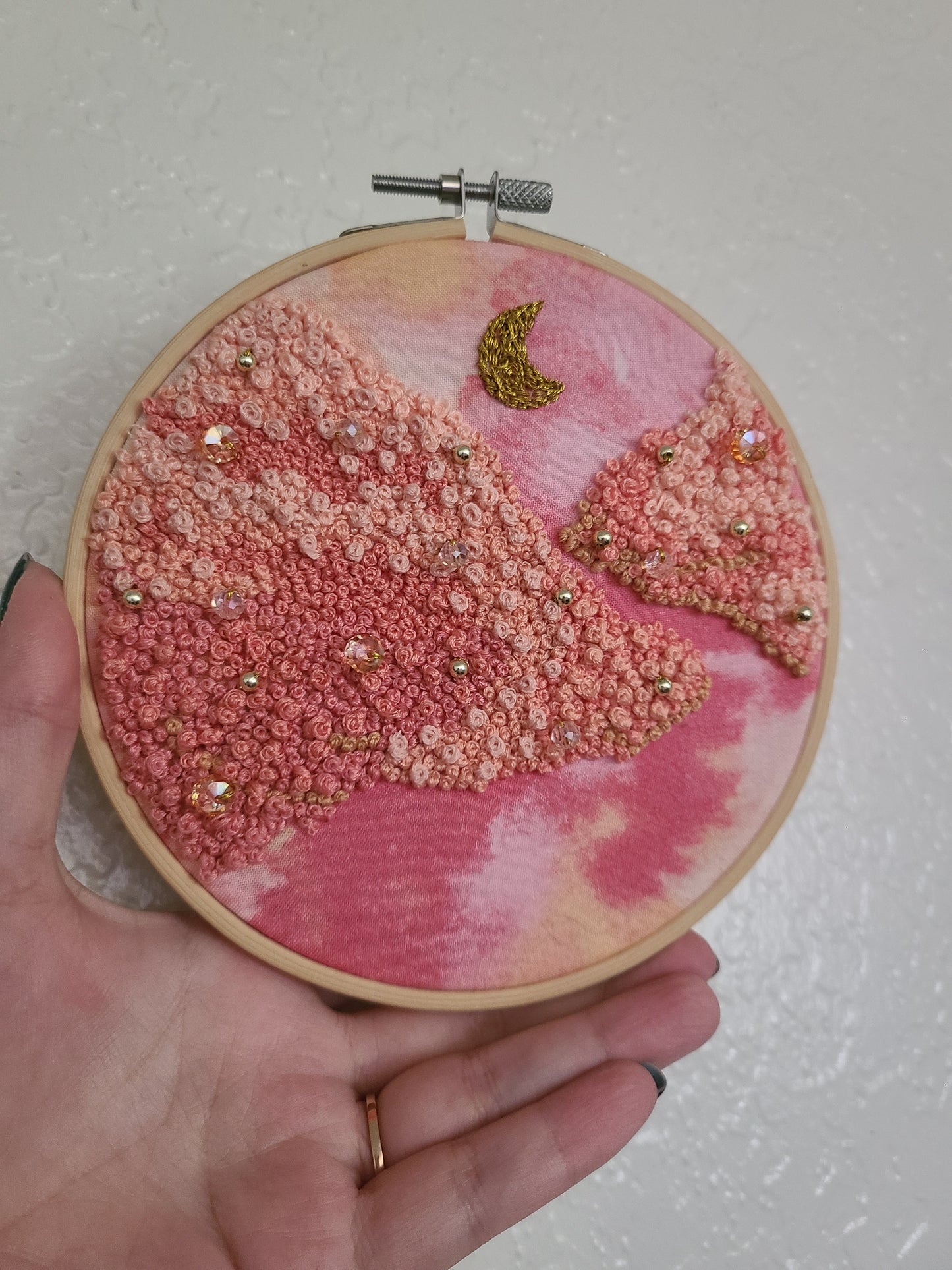 Beaded Cloudscape Embroidery Hoop 6 Inches