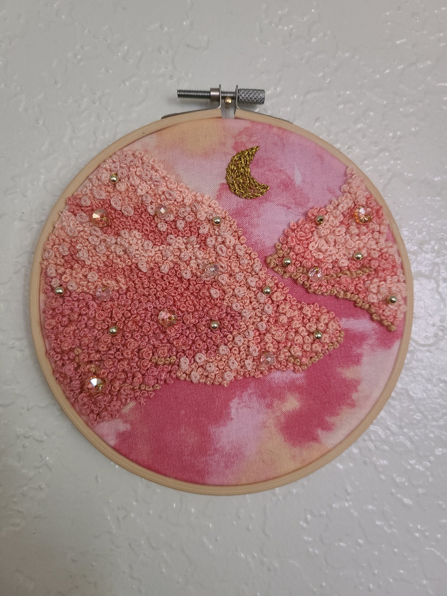 Beaded Cloudscape Embroidery Hoop 6 Inches