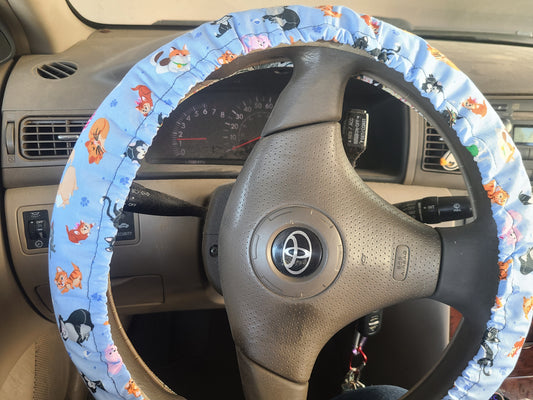 Cartoon Cats Steering Wheel Cover made with Licensed Disney Fabric