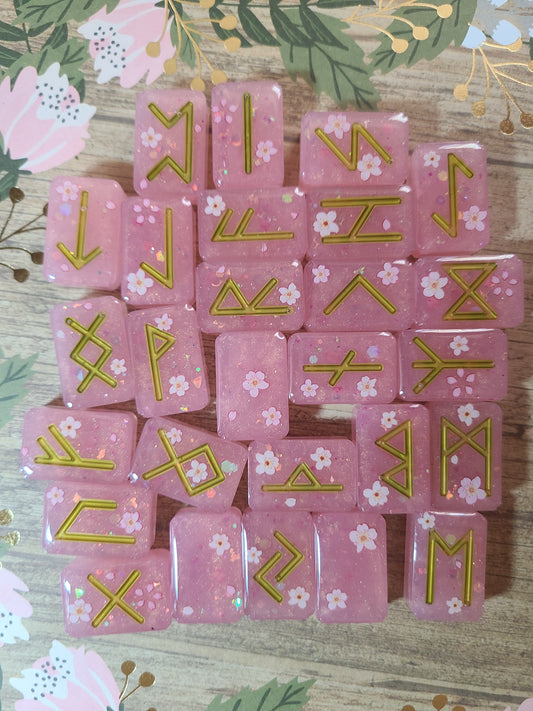 Cherry Blossom Elder Futhark Rune Set