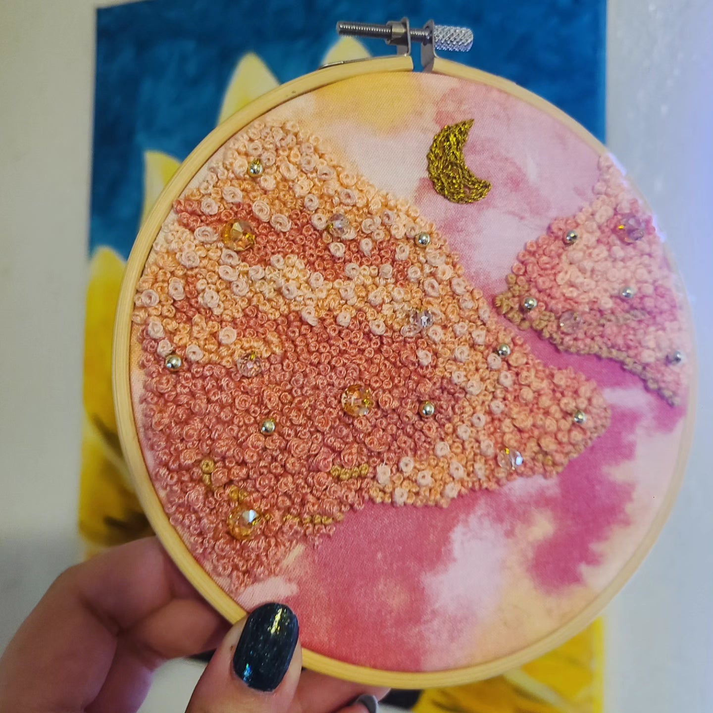 Beaded Cloudscape Embroidery Hoop 6 Inches