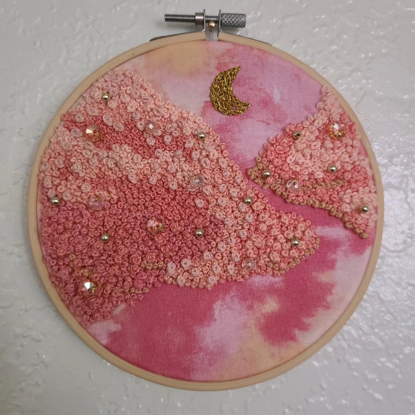 Beaded Cloudscape Embroidery Hoop 6 Inches