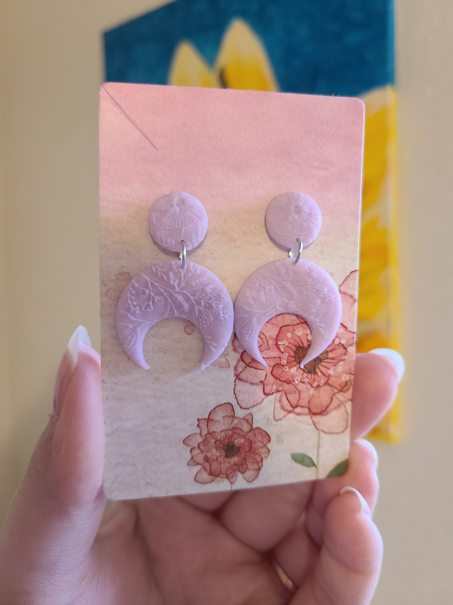 Floral Moon Clay Earrings