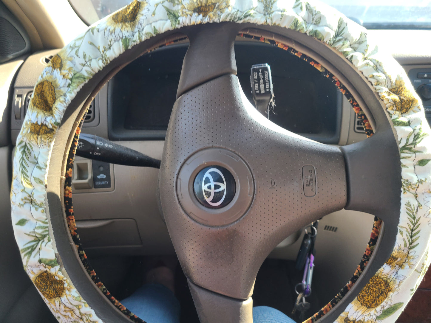 Sunflower Steering Wheel Cover, 100% Cotton, Washable, Custom Car Accessories - Harlow's Store and Garden Gifts
