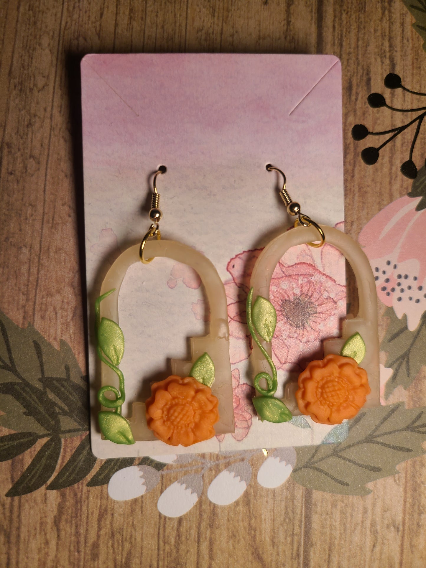 Floral Arch Drop Clay Earrings