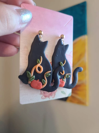 Autumn Cats Clay Earrings