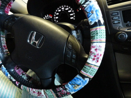 Striped Floral Steering Wheel Cover - Harlow's Store and Garden Gifts