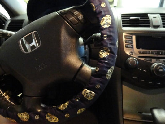 Metallic Black/Gold Skulls Steering Wheel Cover - Harlow's Store and Garden Gifts