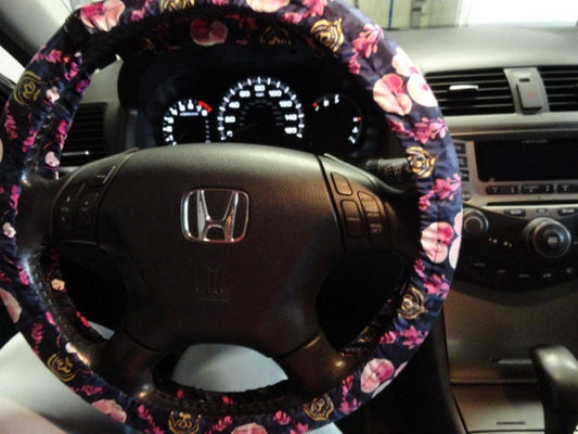 Purple Floral Steering Wheel Cover, Watercolor Floral, 100% Cotton, Washable, Custom Car Accessories, Gifts for Her - Harlow's Store and Garden Gifts