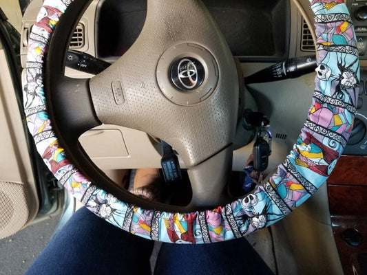 Jack & Sally Steering Wheel Cover made with Licensed Disney Fabric - Harlow's Store and Garden Gifts