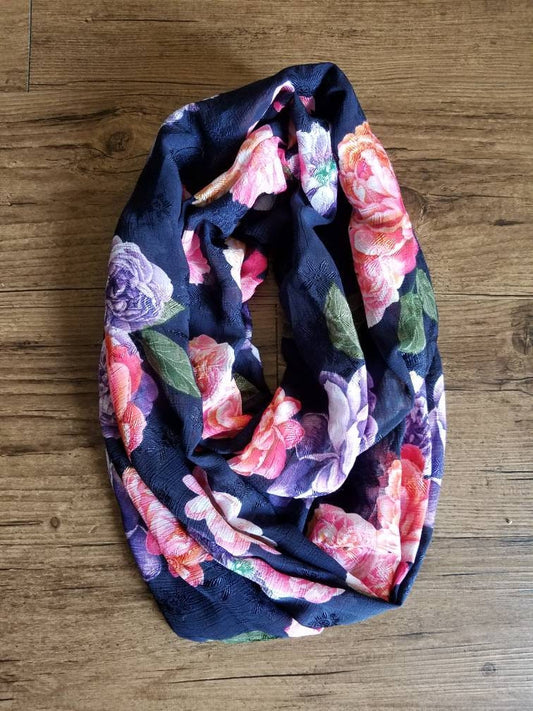 Silk Infinity Scarf, Silk Cowl Scarf, Floral Scarf, Spring Vibes, Gift for Her - Harlow's Store and Garden Gifts