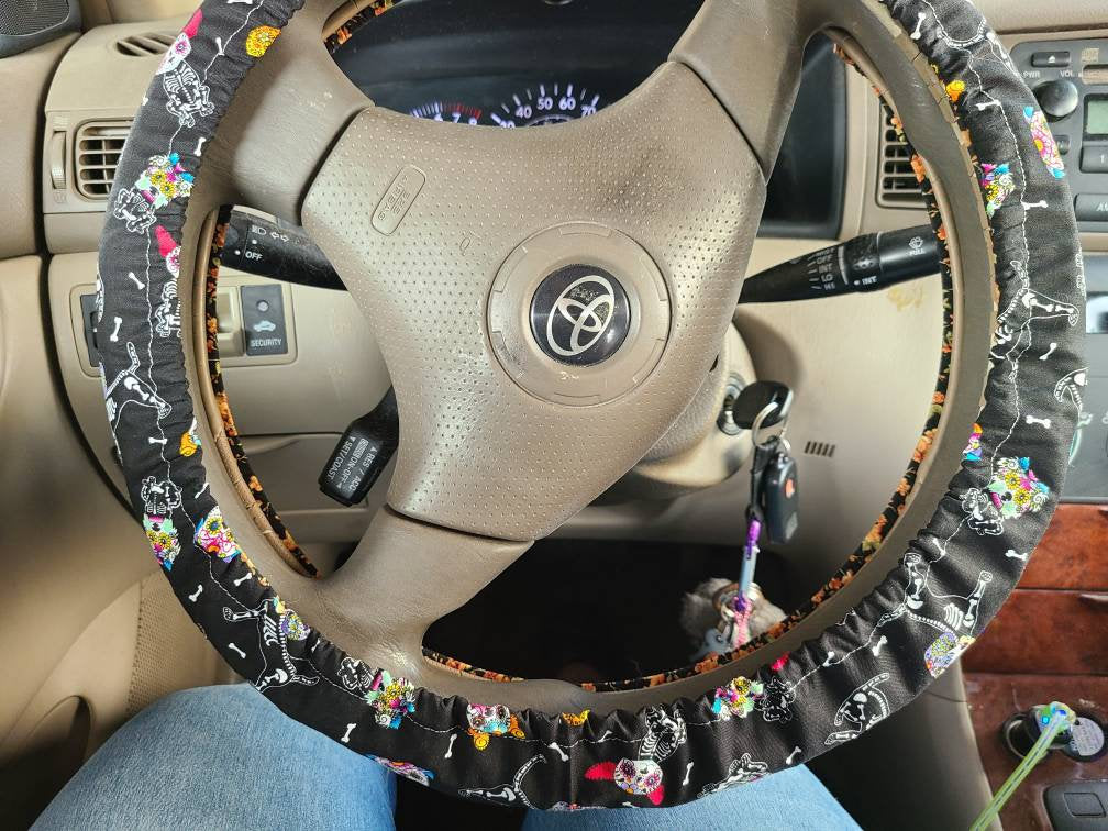 Sugar Skull Dogs Steering Wheel Cover - Harlow's Store and Garden Gifts