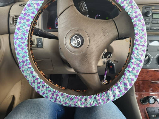 Mermaid Scales Steering Wheel Cover, 100% Cotton, Washable, Custom Car Accessories - Harlow's Store and Garden Gifts