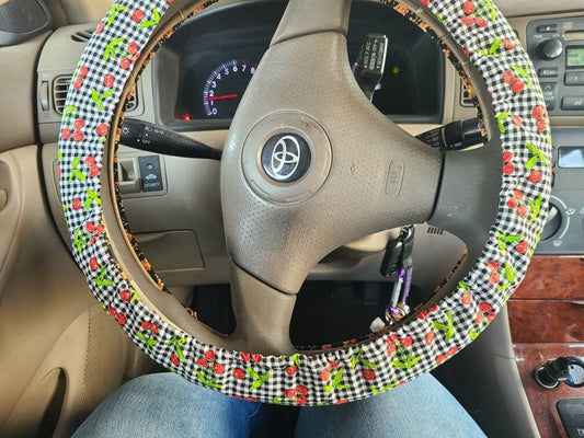 Cherry Gingham  Steering Wheel Cover - Harlow's Store and Garden Gifts