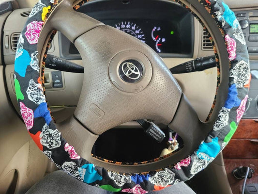 Cats Steering Wheel Cover, Cat Mom Gift, 100% Cotton Washable - Harlow's Store and Garden Gifts