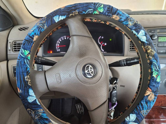 Butterfly Steering Wheel Cover, Metallic Accents, Incents and Nature, Gifts for her, 100% Cotton, Washable, Custom Car Accessories - Harlow's Store and Garden Gifts