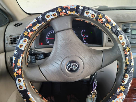 Sugar Skull Cats Steering Wheel Cover, Halloween Steering Wheel Cover, 100% Cotton Washable - Harlow's Store and Garden Gifts