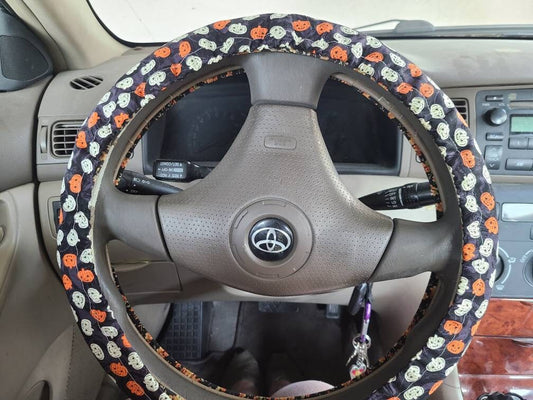 Jack-O-Lantern Steering Wheel Cover, Halloween, Nostalgic Halloween, 100% Cotton, Washable, Custom Car Accessories, Spooky Gift - Harlow's Store and Garden Gifts