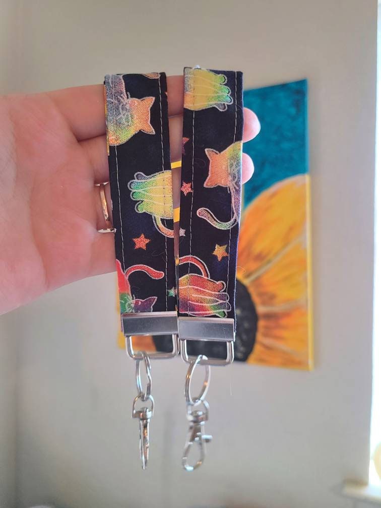 Galaxy Cat Wristlet Keychain, Handmade - Harlow's Store and Garden Gifts