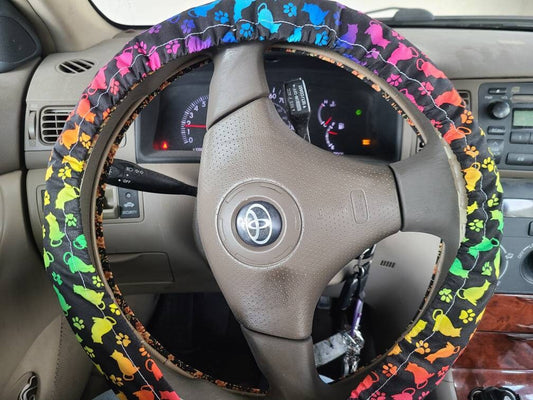 Rainbow Cats Steering Wheel Cover, 100% Cotton, Washable, Custom Car Accessories, Pet Memorial Gift, Rainbow Bridge - Harlow's Store and Garden Gifts