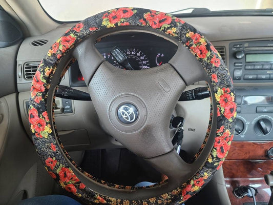 Floral Steering Wheel Cover, 100% Cotton, Washable, Custom Car Accessories - Harlow's Store and Garden Gifts