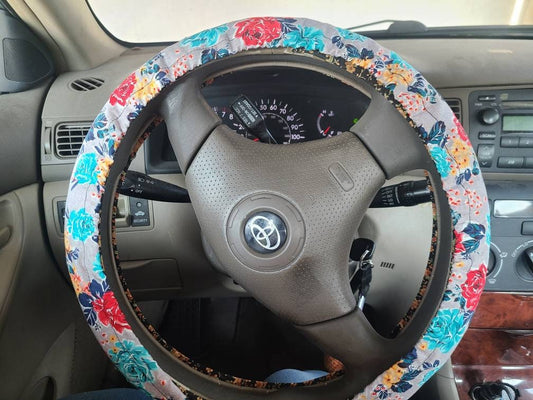 Floral Steering Wheel Cover, Custom Car Accessories, 100% Cotton Washable - Harlow's Store and Garden Gifts