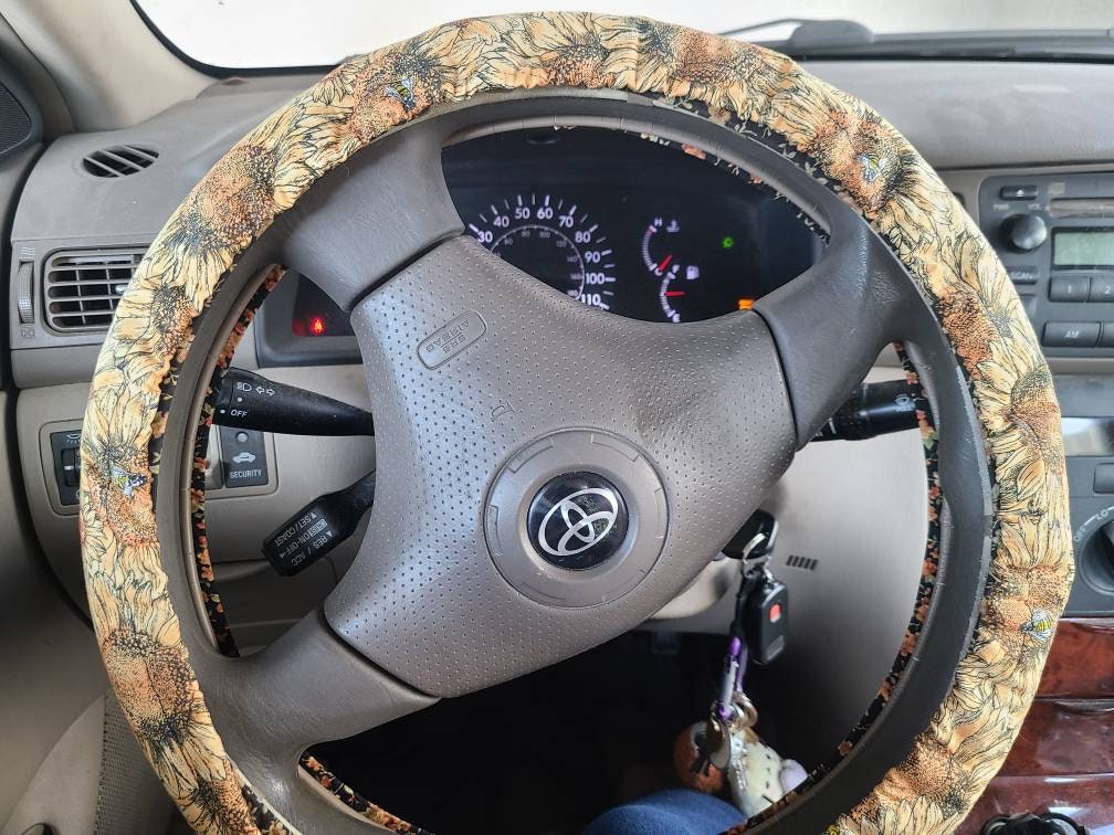 Sunflower Steering Wheel Cover, 100% Cotton, Washable, Custom Car Accessories - Harlow's Store and Garden Gifts