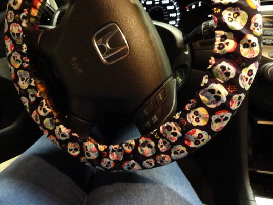 Sugar Skulls Tossed Steering Wheel Cover - Harlow's Store and Garden Gifts